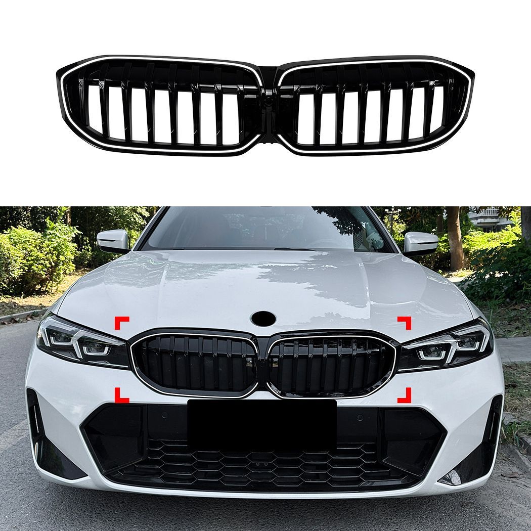 ビーエムダブリュー BMW 3シリーズ G20 G21 G28 LCI 2023年以降対応 LED発光フロントグリル バンパー部装着 ABS製 シングルライン ブラック仕様 フロントフェイスを引き締めるスポーティ外装パーツ 外観アクセント ドレスアップ用