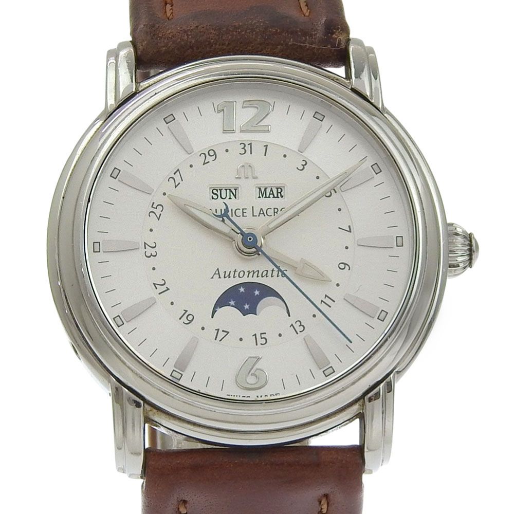 【Maurice Lacroix】モーリス・ラクロア マスターピース ムーンフェイズ MP6347 ステンレススチール×レザー 自動巻き アナログ表示 メンズ 白文字盤 腕時計
