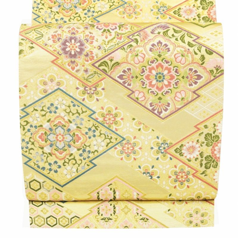 ※記念感謝祭【仕立無料】西陣工芸唐織刺繍錦織正倉院松皮菱華文図袋帯☆老舗廣部織物（10012776）