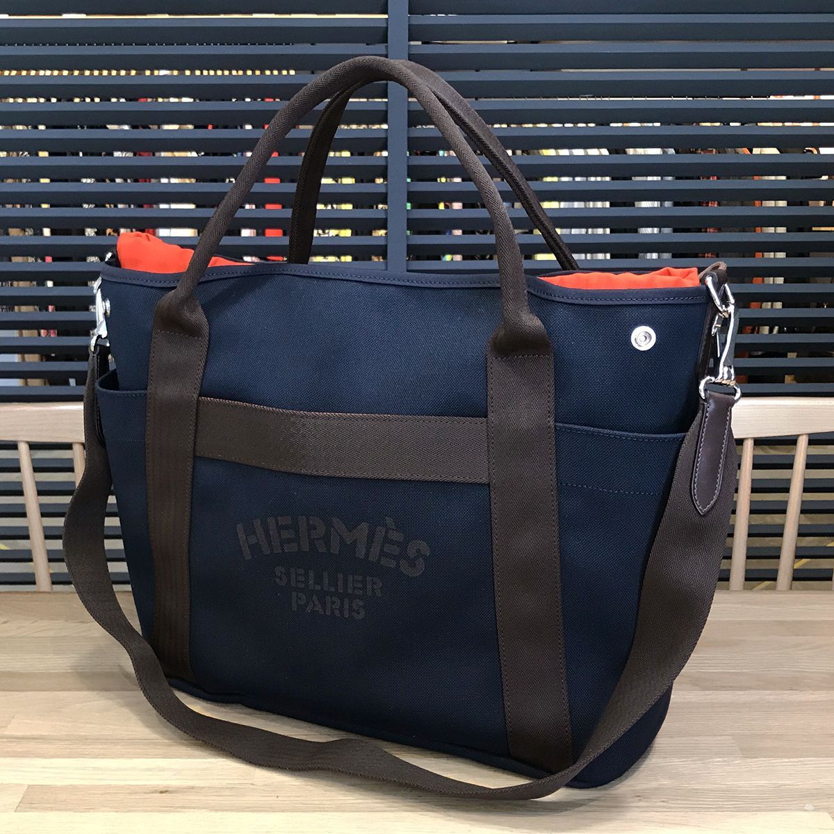 超美品 エルメス サックドパンサージュ グルーム ネイビー 2WAYトートバッグ C刻印 15512