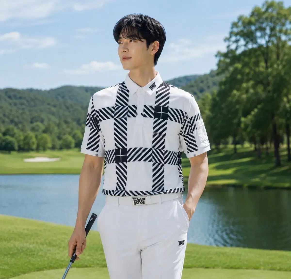 韓国国内正規品 PXG ゴルフ メンズ CHECK パータン 半袖 KARA Tシャツ 2XL