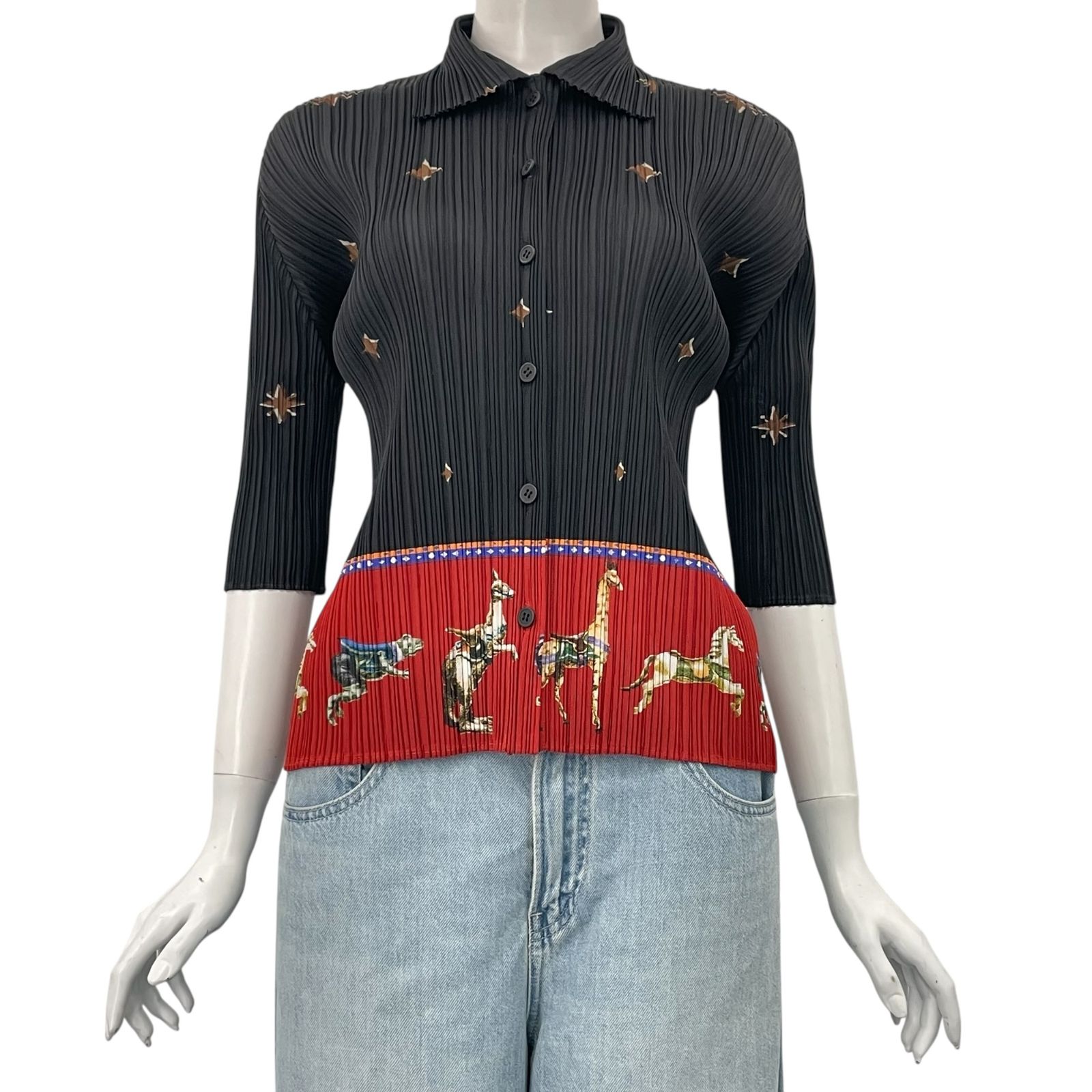 レア 希少 新品同様 ISSEY MIYAKE イッセイミヤケ PLEATS PLEASE プリーツプリーズ カットソー トップス 長袖 動物柄 マルチカラー サイズ3