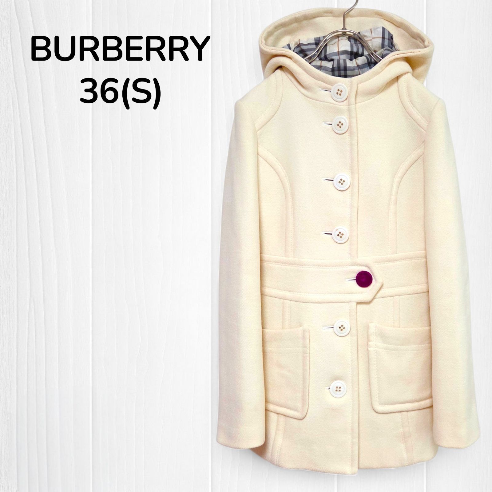 レディース バーバリーブルーレーベル BURBBERRY ウールコート フード 