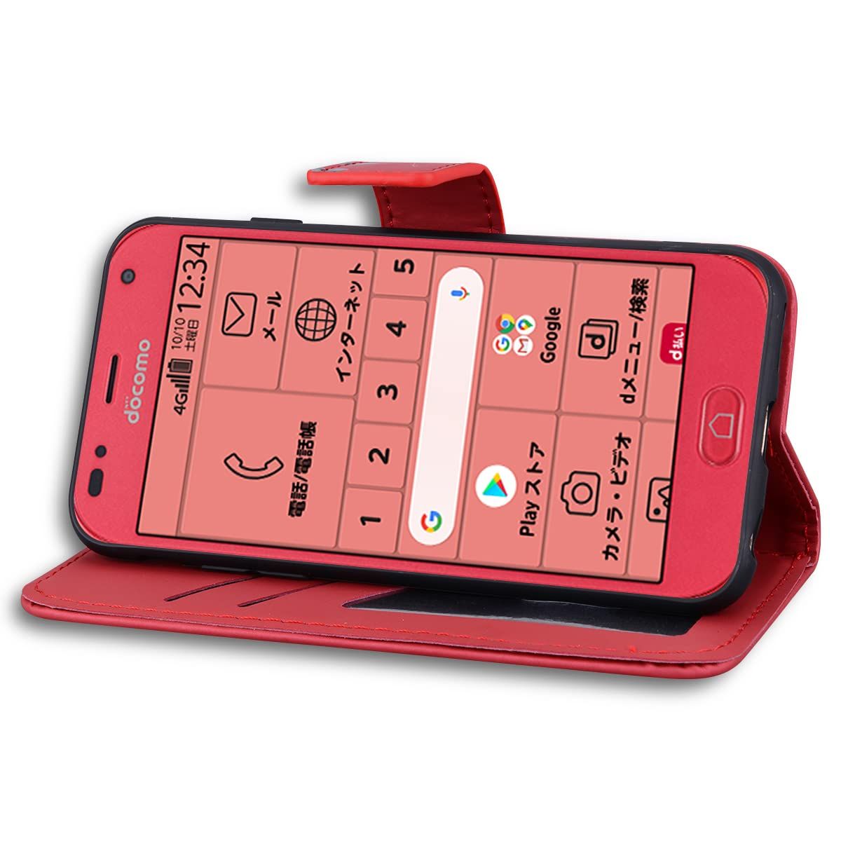 らくらくスマートフォン F-42A F-01L ケース 赤 手帳型 - メルカリ