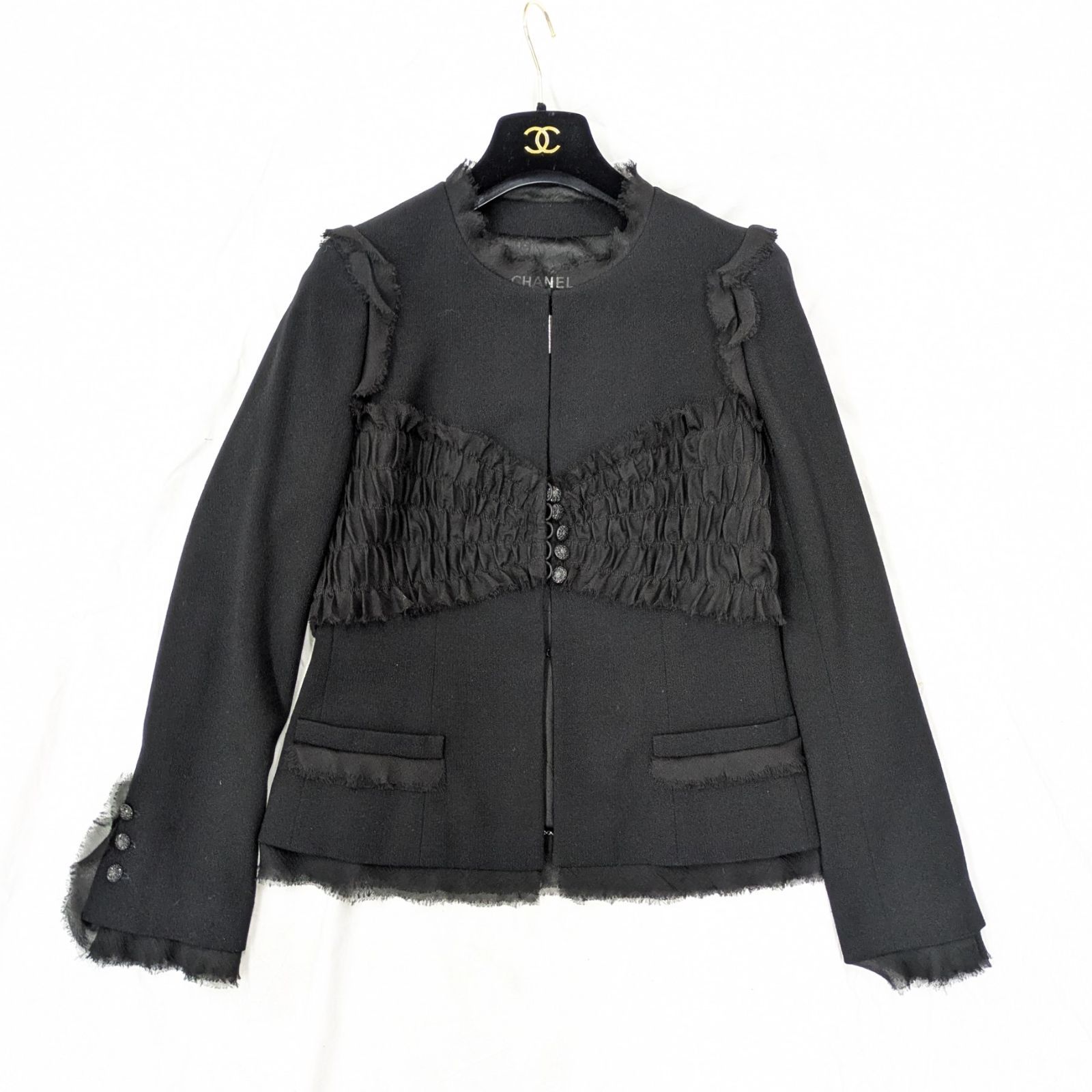 【極美品】CHANEL シャネル カメリア ブローチ コサージュ 正規品 シルク ブラック ラインストーン ラメ 刻印有 フランス製 ココマーク フォーマル パーティー 箱付 レア 希少