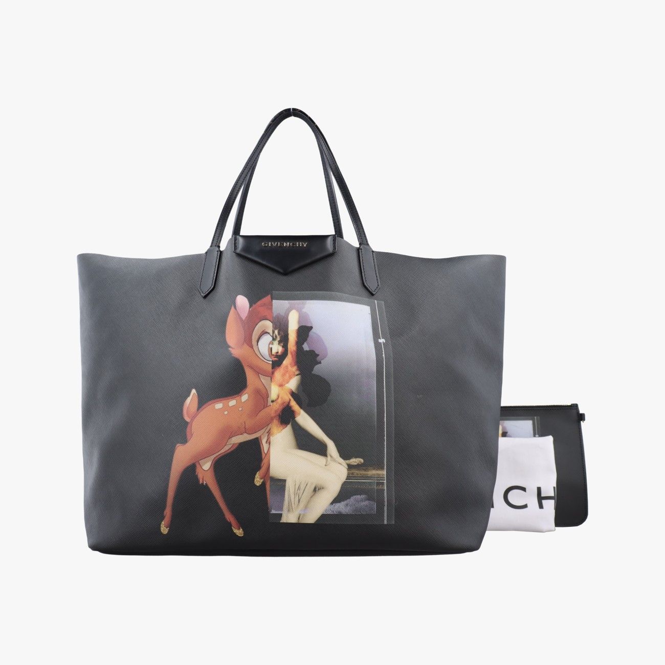 ジバンシーGivenchyアンティゴナ バンビ プリント ショッピングトート ブラック レザー 3C0154