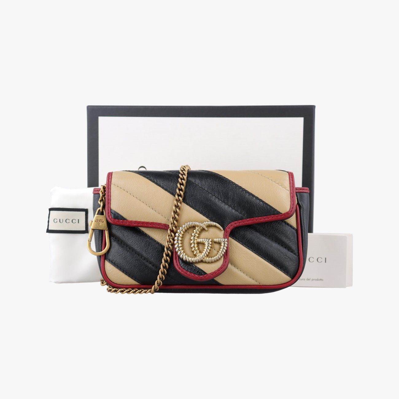 グッチGucciGGマーモント ブラック×ベージュ×レッド レザー 574969