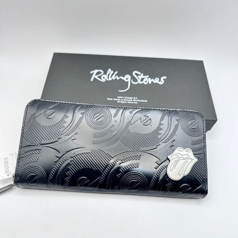 未使用 The RoLLing Stones ザ ローリング ストーンズ ラウンド ジップ レザー ウォレット 長 財布 ロゴ 型押し 希少
