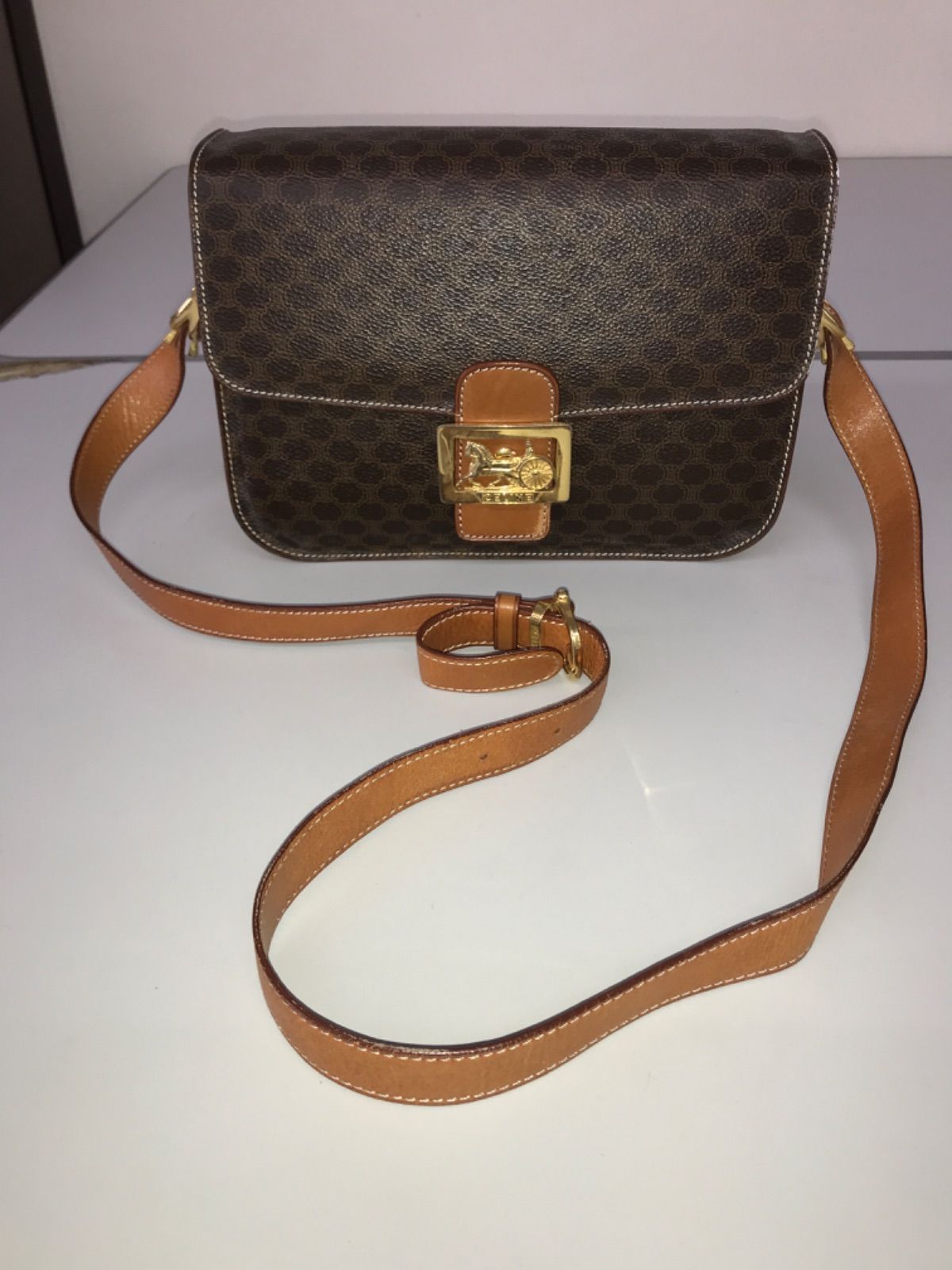 UON CELINE マカダム柄ホースキャリッジショルダーバッグ　70年代