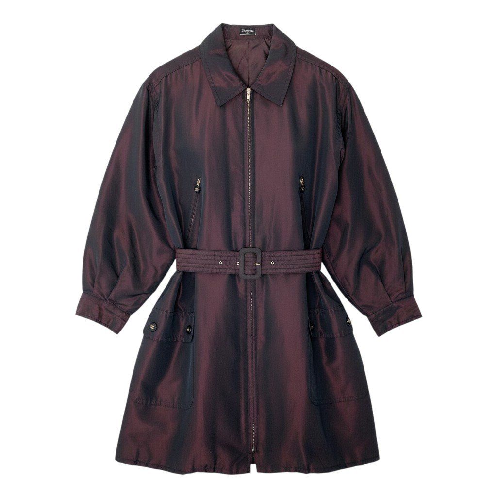 Cf9 CHANEL シャネル ヴィンテージ ココボタン シルクタフタコート Vintage CC Silk Taffeta Coat ボルドーt18r