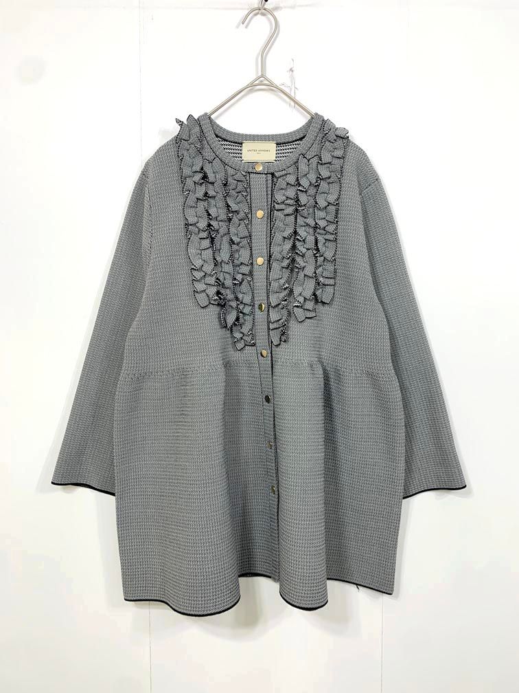 UNITED ARROWS ユナイテッドアローズ ミニフリル ジャカード カーディガン グレー ■◇◎レディース