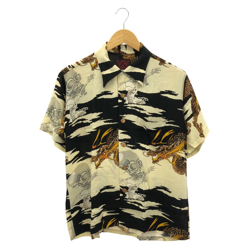 【中古】EVISU ドラゴン骸骨 アロハシャツ サイズ38 エヴィス[24]