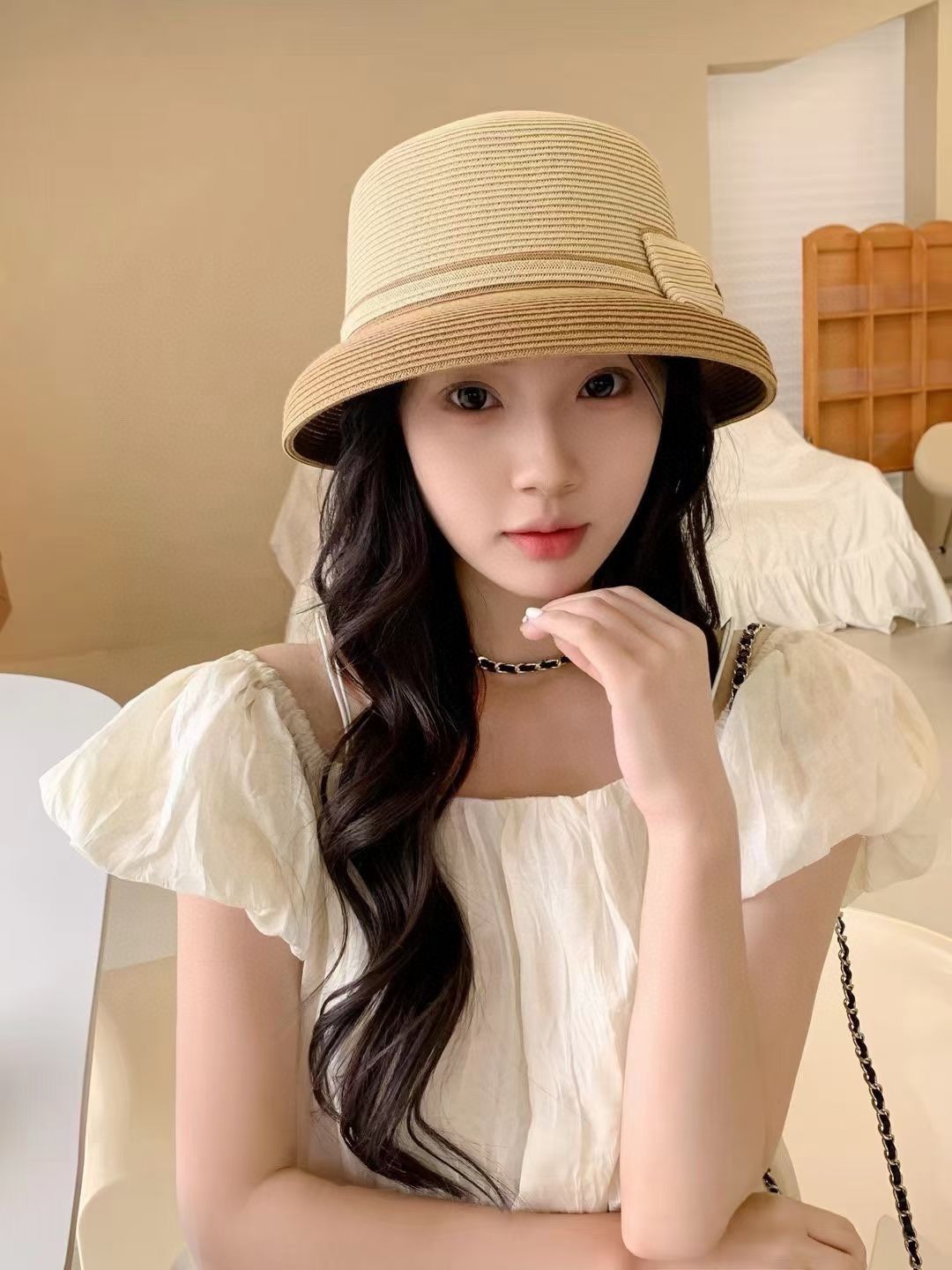 Chanel シャネルのランタンスタイルのストローハット ハイエンドカスタム仕様 名媛に欠かせないアイテム 頭周り 57cm -WTO輸入