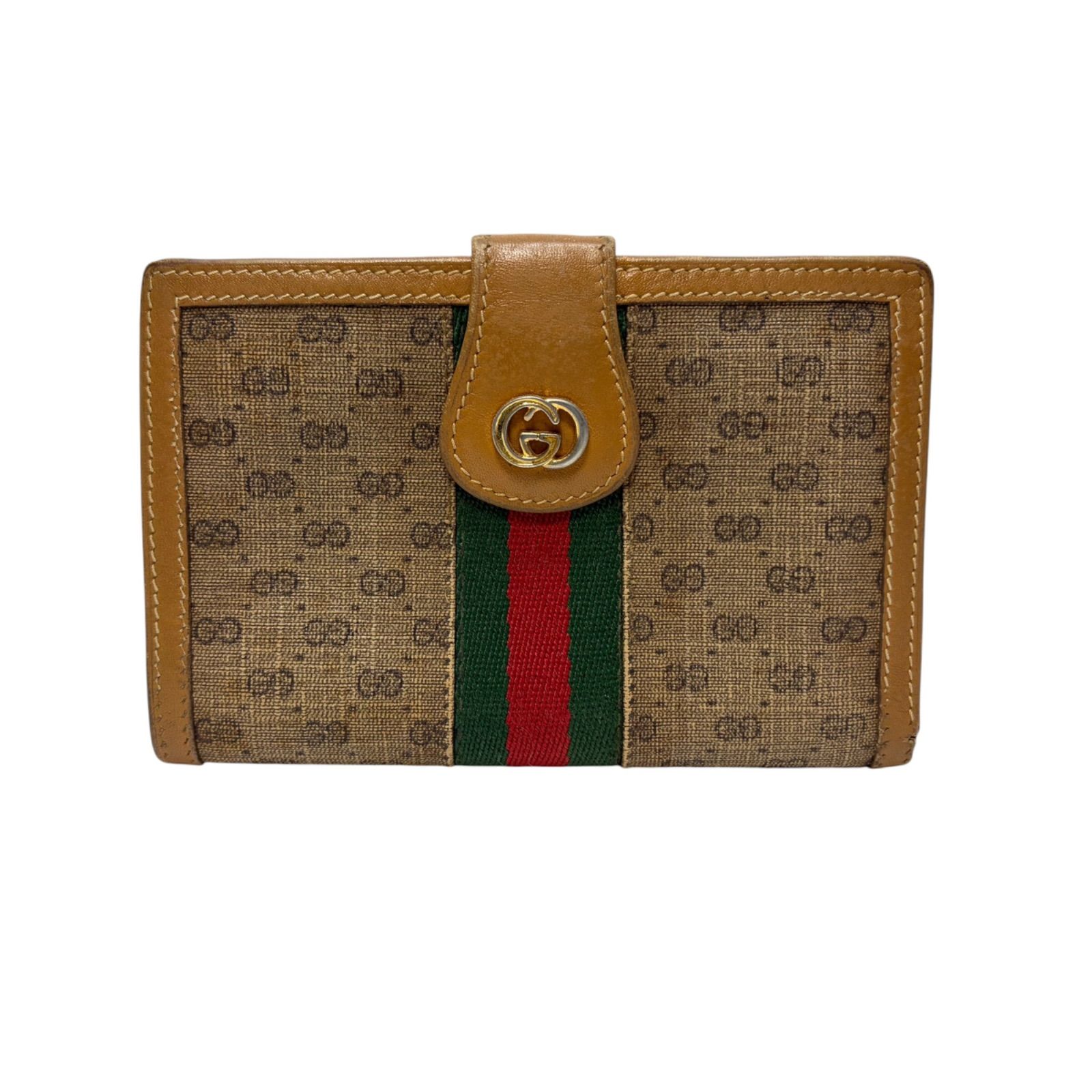 4517 GUCCI グッチ 二つ折り財布 マイクロ GG シェリーライン ブラウン がまくち スプリーム