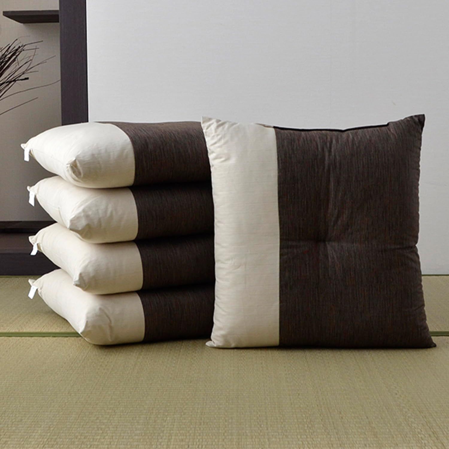 新品 イケヒコ 座布団 銘仙判 日本製 リーネ 約55×59cm 5枚組 ブラウン 綿100％ クッション おしゃれ 和モダン 和室 洋室 来客用 ＃1240910062308