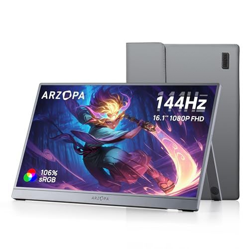 ARZOPA 16.1インチ モバイルモニター グレー 144Hz ゲーミングモニター 1920x1080FHD ゲームモニター 非光沢IPS液晶パネル スイッチ用ディスプレイ 自立型 HDRモード対応 ブルーライト機能 標準HD/USB/T ffba7011