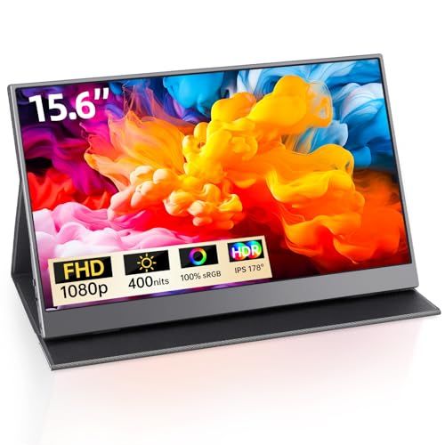 15.6インチモバイルモニター フルHD 1080Pモバイルディスプレイ ポータブルモニター IPS液晶パネル 薄型 軽量持ち運び マグネット保護カバー付き 内蔵スピーカーUSB Type-C HDMI サブディスプレイPS/XBOX/Swi 817f3288
