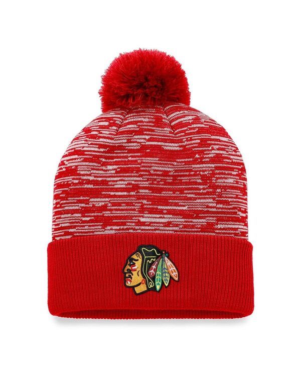 ファナティクス メンズ アクセサリー 帽子 ニット Fanatics Mens Red Chicago Blackhawks Defender Cuffed Knit Hat with Pom Red レッド