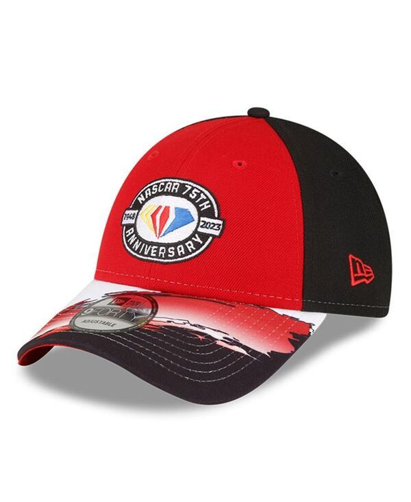ニューエラ メンズ アクセサリー 帽子 New Era Mens Red and Black NASCAR 75th Anniversary 9FORTY Visor Streak Snapback Adjustable Hat Red Black ブラック