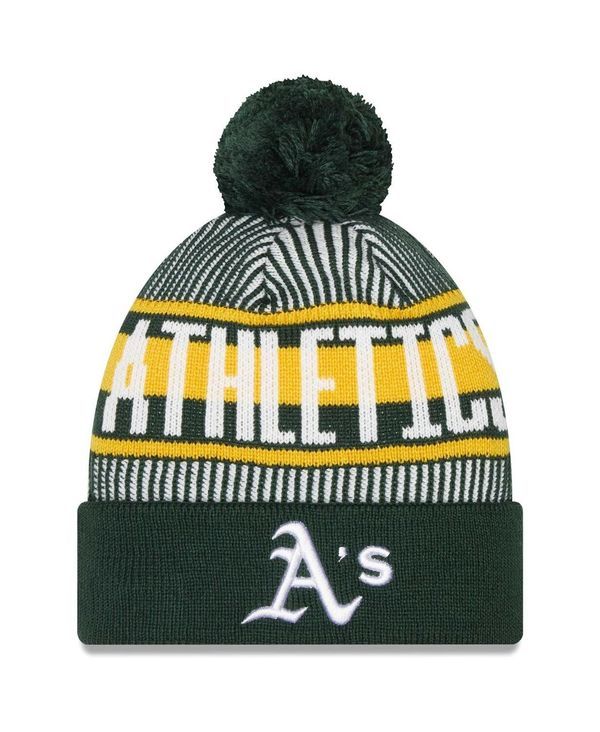 ニューエラ メンズ アクセサリー 帽子 ニット New Era Mens Green Oakland Athletics Striped Cuffed Knit Hat with Pom Green グリーン