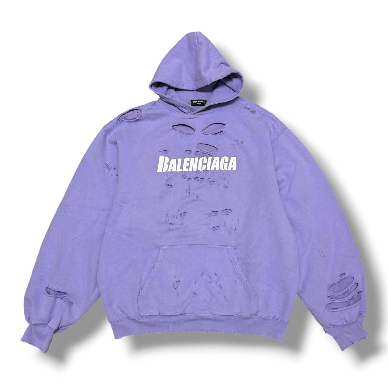 国内正規 BALENCIAGA 21SS Caps Destroyed Hoodie デストロイロゴパーカー フーディー バレンシアガ 659403 パープル XS （18270M）