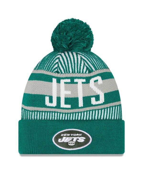 ニューエラ メンズ アクセサリー 帽子 ニット New Era Mens Green New York Jets Striped Cuffed Knit Hat with Pom Green グリーン