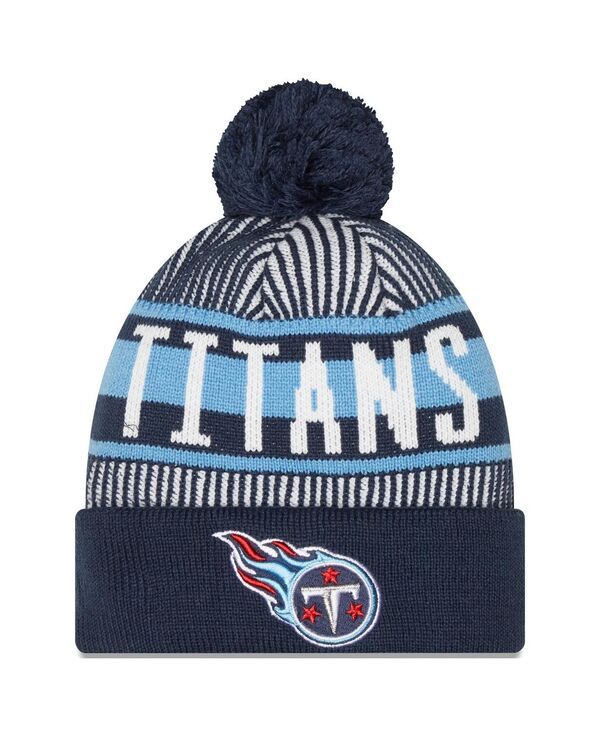 ニューエラ メンズ アクセサリー 帽子 ニット New Era Mens Navy Tennessee Titans Striped Cuffed Knit Hat with Pom Navy ネイビー