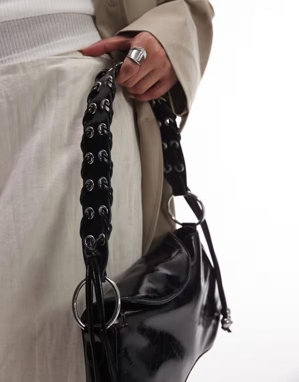 トップショップ レディース バッグ ショルダーバッグ Topshop Sarah whipstitch shoulder bag Black ブラック