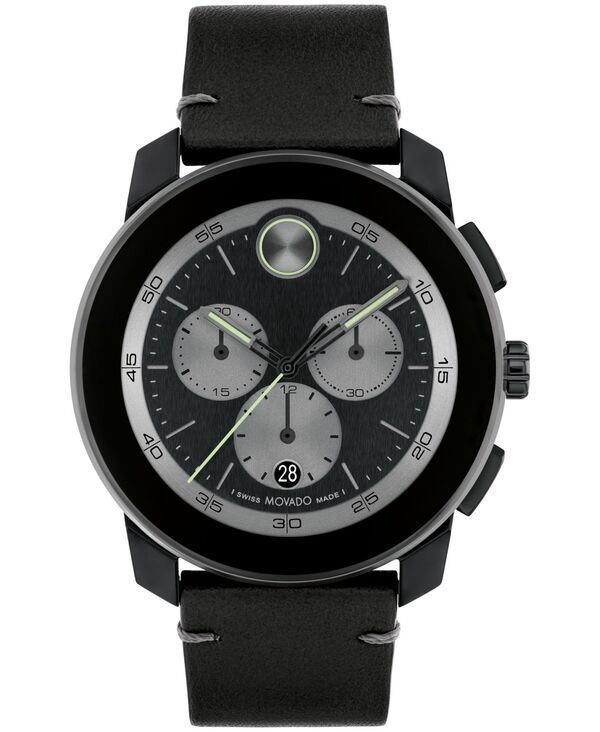モバド メンズ アクセサリー 腕時計 レザー Movado Mens Bold TR90 Swiss Quartz Chronograph Black Leather Watch 44mm Black ブラック
