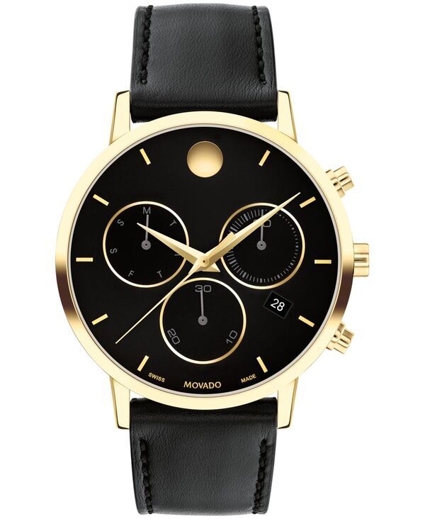 モバド メンズ アクセサリー 腕時計 レザー Movado Mens Museum Classic Swiss Quartz Chronograph Black Leather Watch 42mm Black ブラック