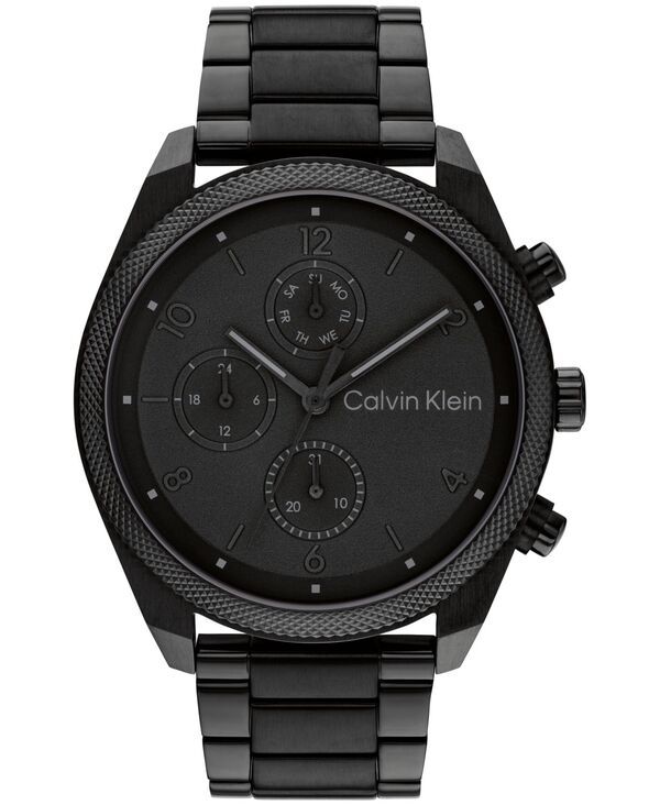 カルバンクライン メンズ アクセサリー 腕時計 Tシャツ Calvin Klein Mens Multifunction Black Stainless Steel Bracelet Watch 44mm Black ブラック