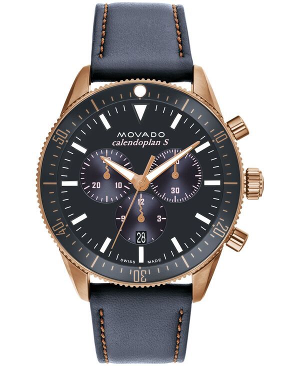 モバド メンズ アクセサリー 腕時計 レザー Movado Mens Calendoplan S Swiss Quartz Chronograph Gray Leather Strap Watch 42mm Gray グレー