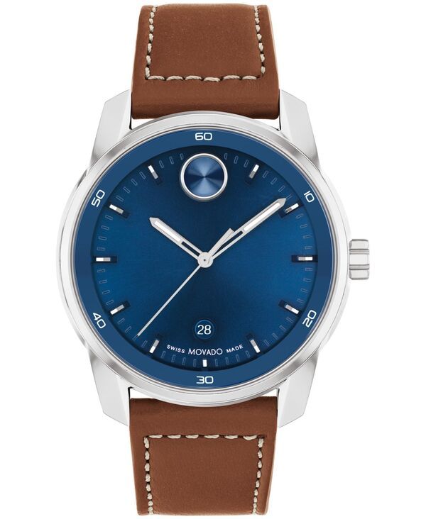 モバド メンズ アクセサリー 腕時計 レザー Movado Mens Bold Verso Swiss Quartz Cognac Leather Strap Watch 42mm Cognac