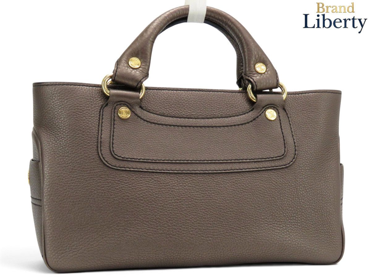 【ほぼ新品】セリーヌ CELINE ブギーバッグ レザー ハンドバッグ トートバッグ メタリックダークブラウン レザー 134023
