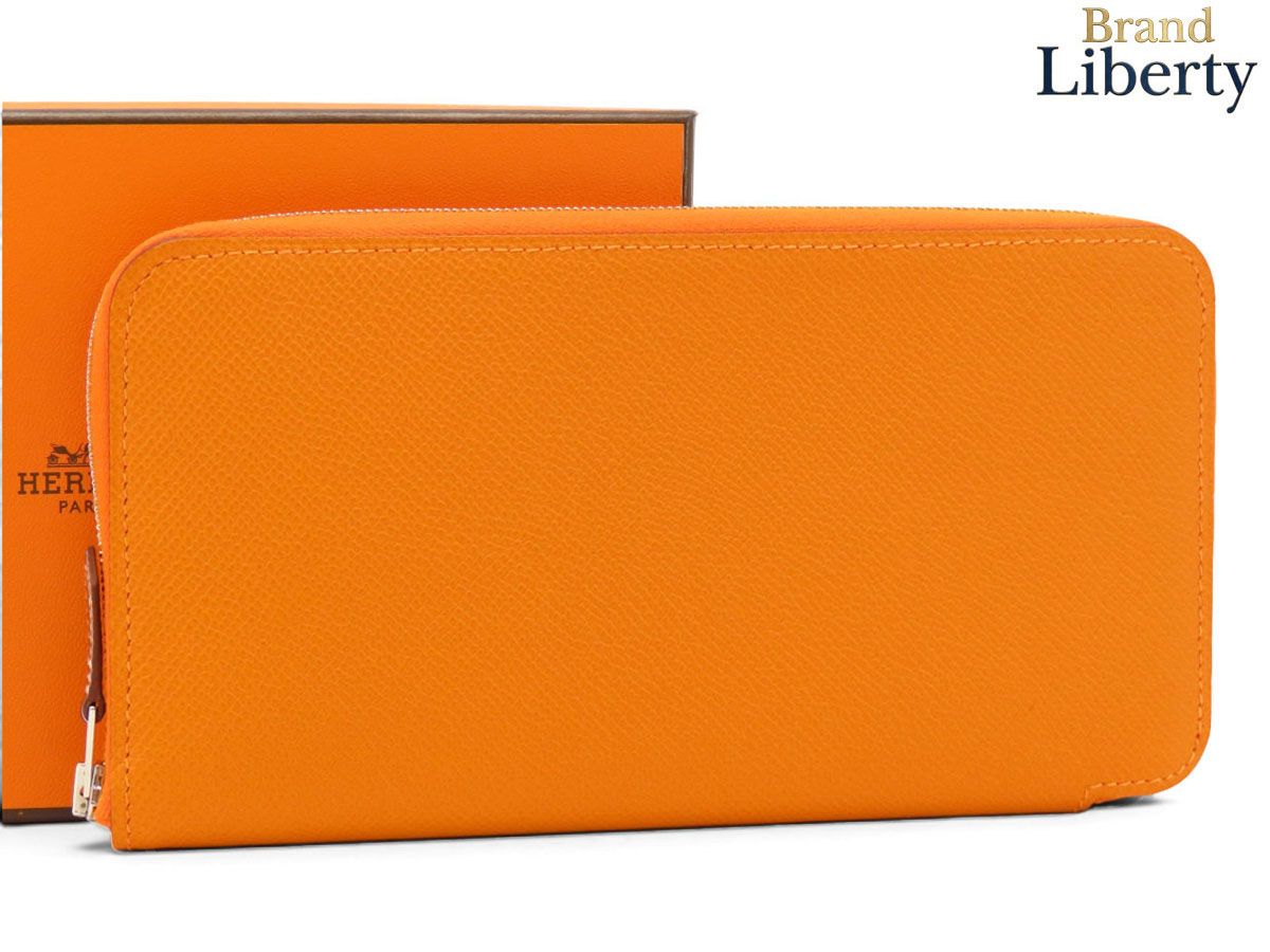 【新古品】エルメス HERMES アザップ ロング シルクイン ラウンドファスナー長財布 オレンジ カプシーヌ ブルーゼフィール ヴォーエプソン B刻