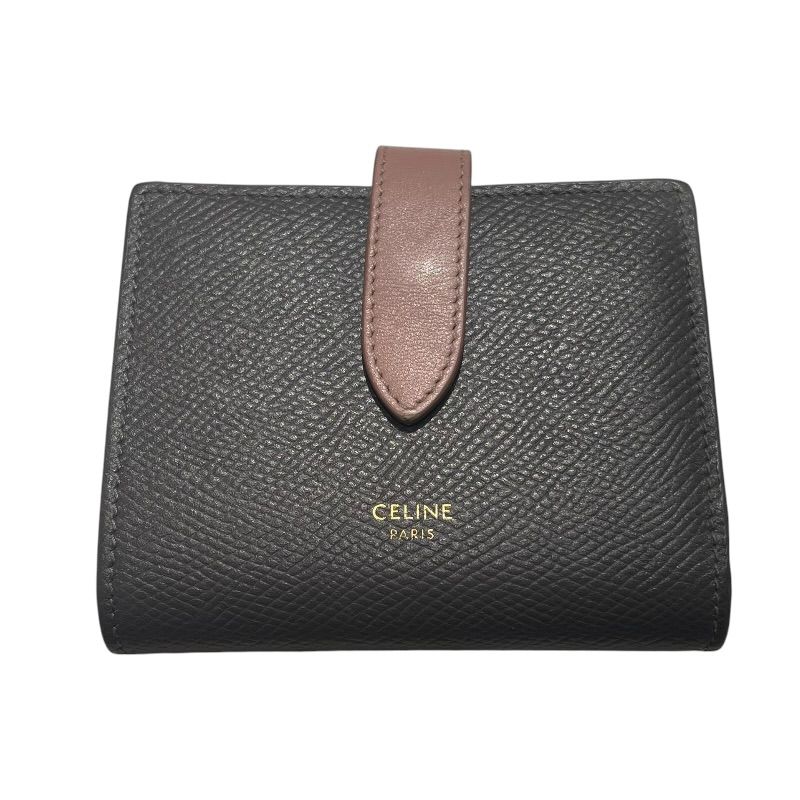 セリーヌ CELINE スモールストラップ ウォレット 10H263BRV グレー、ピンク レザー レディース 二つ折り財布
