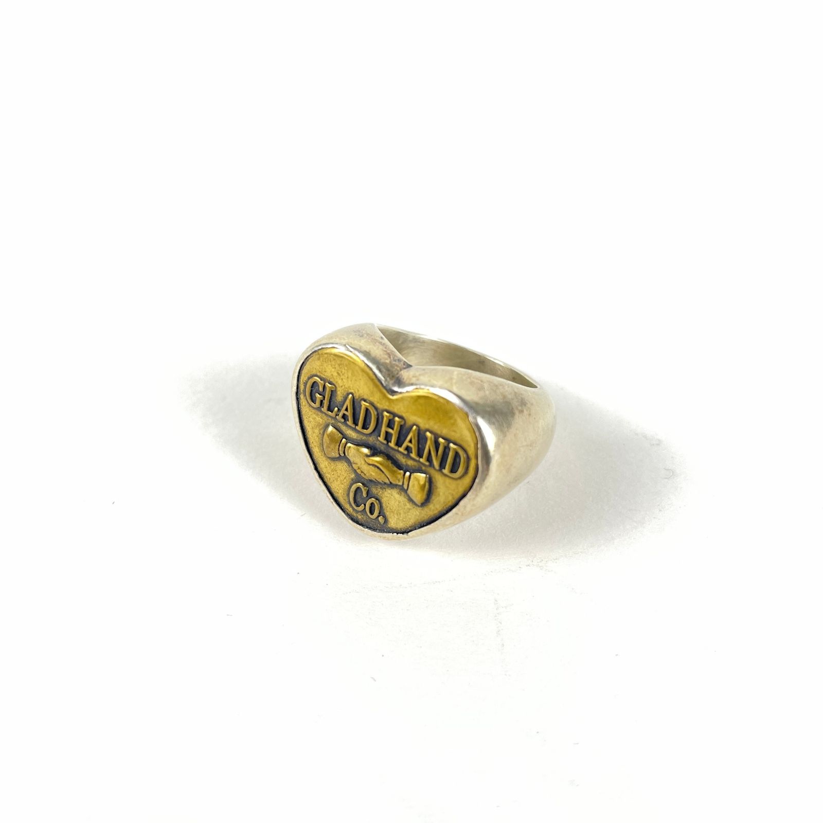 GLAD　HAND　グラッドハンド　BUTTON　RING　ハートモチーフ　ボタンリング　サイズ15　USA製　STERLING　スターリングシルバー　真鍮　シルバー/ゴールド　保存袋付