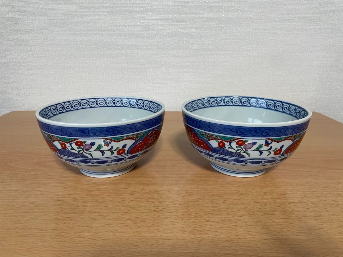 美品/新品同様】美濃焼 吾山窯 古伊万里風 色絵 多用丼 15cm 2個セット