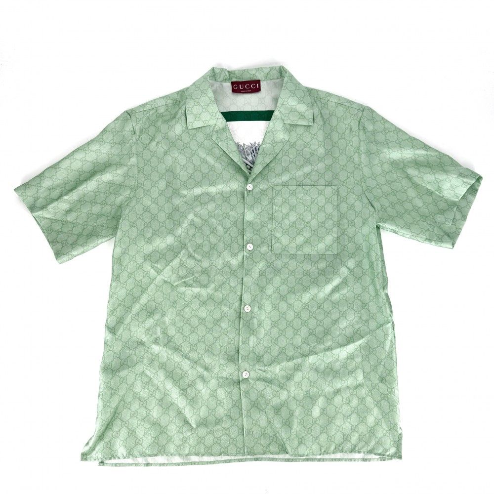 グッチ 半袖シャツ メンズ ヒグチユウコ 日本限定 トップス GG アパレル 服 GUCCI 46 864048 グリーン系 シルク 春 夏 美品【中古品】