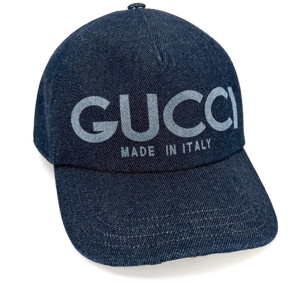 グッチ キャップ ユニセックス GGスプリーム ロゴデニムキャップ ファッションアイテム Sサイズ 帽子 メンズ レディース GUCCI 812838 コットン インディゴ ベージュ シルバー金具 オールシーズン 美品【中古品】