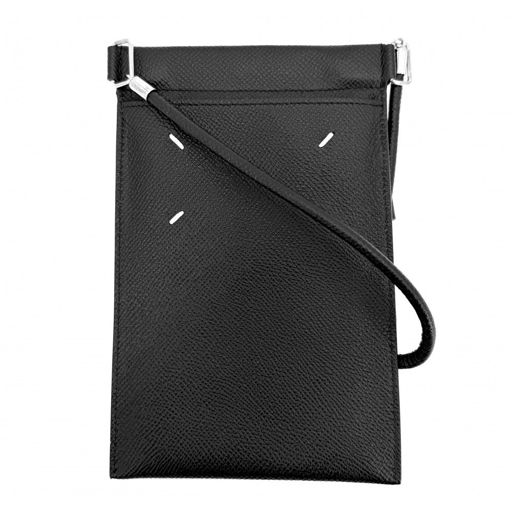 ショルダーバッグ レディース Maison Margiela メゾンマルジェラ スマートフォンポーチ スマホショルダー 斜め掛け フォンケース S55UI0207 レザー ブラック 黒 シルバー金具 美品【中古品】