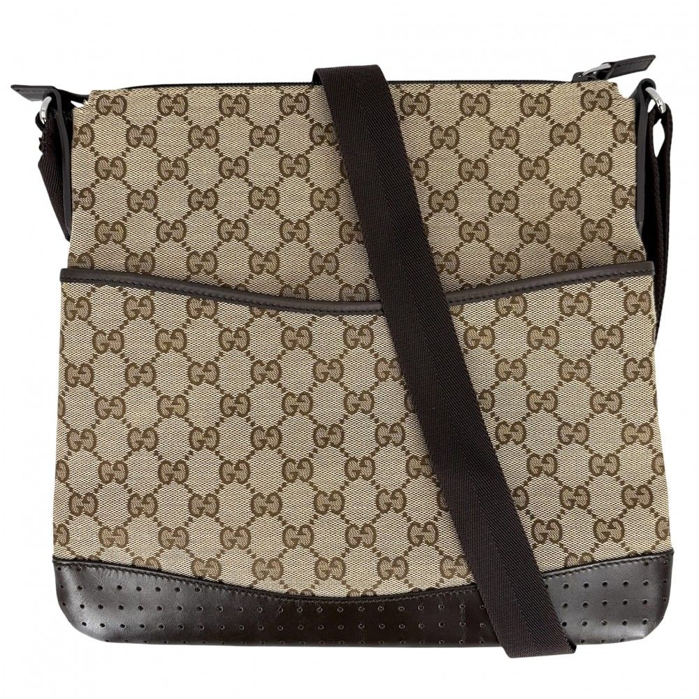 グッチ ショルダーバッグ レディース パンチング ワンショルダー 肩掛け 斜め掛け GUCCI 145857 GGキャンバス ベージュ ブラウン 茶 シルバー金具【中古品】