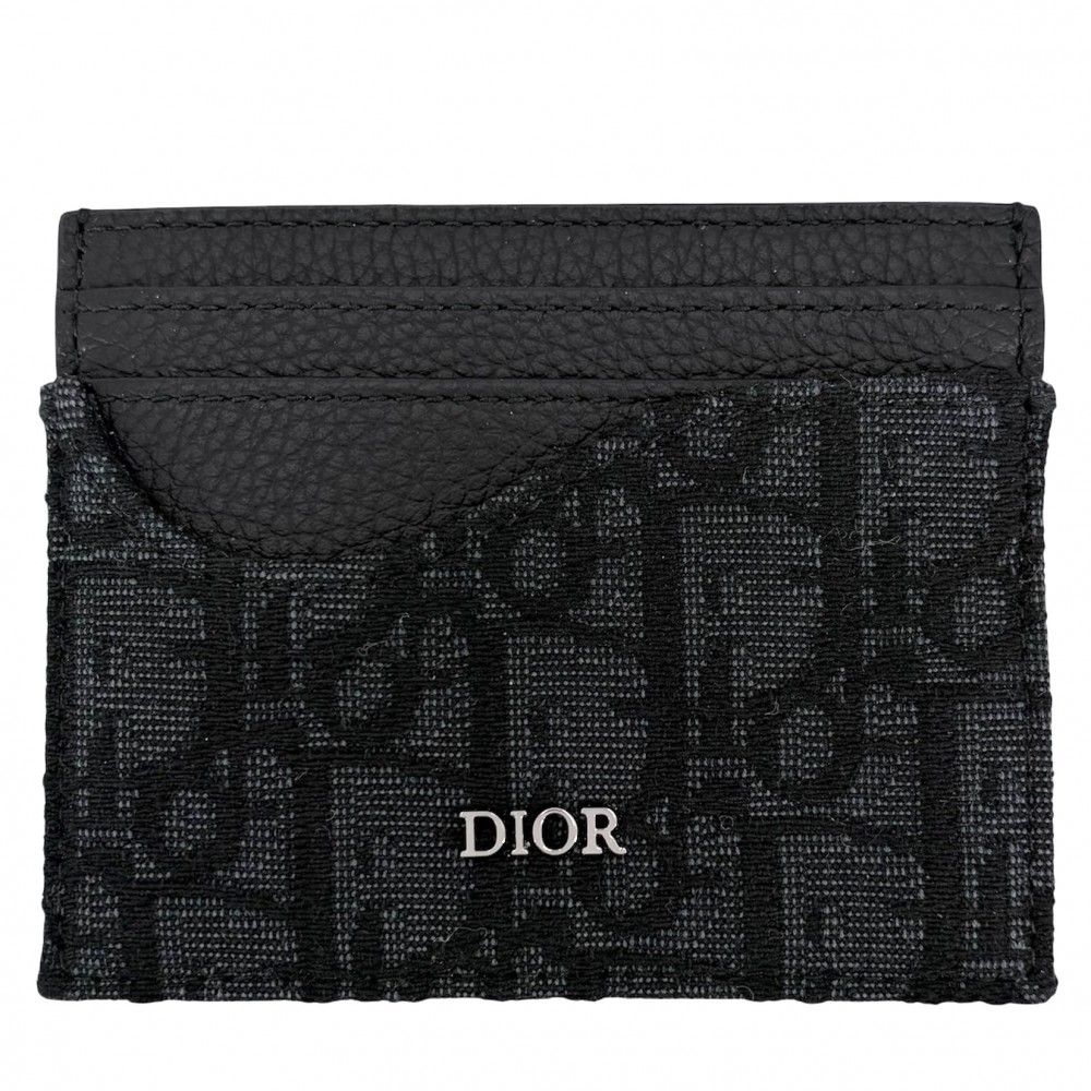 ディオール カードケース メンズ サドル カードホルダー オブリーク パスケース 小物 Dior 2ADCH164YKS カーフ オブリークジャガード ブラック 黒 ガンメタル金具 美品【中古品】