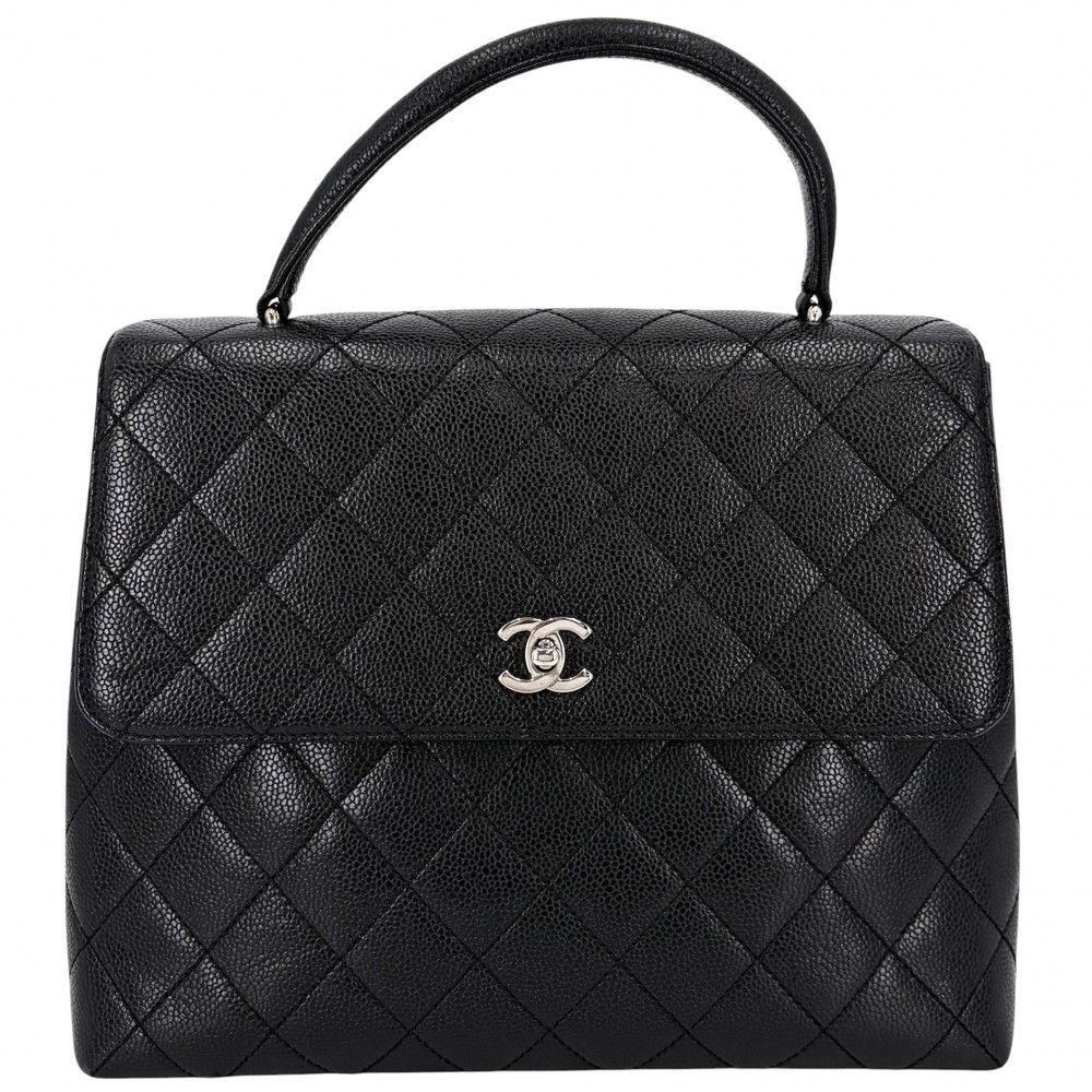 シャネル ハンドバッグ レディース マトラッセ ココマーク ターンロック トップハンドル CHANEL A12397 キャビアスキン ブラック 黒 シルバー金具【中古品】