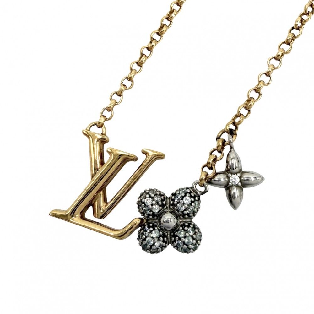 ルイヴィトン ネックレス レディース LV グラム パンダント アクセサリー ペンダント アジャスター付き LOUIS VUITTON M01265 ゴールド シルバー 約7.7g【中古品】