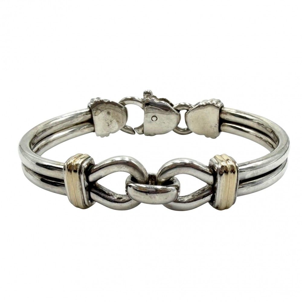 ティファニー バングル メンズ ダブルループ コンビ ブレスレット ジュエリー アクセサリー 18金YG Au750 TIFFANY&Co. シルバー925 K18イエローゴールド 約43.3g【中古品】