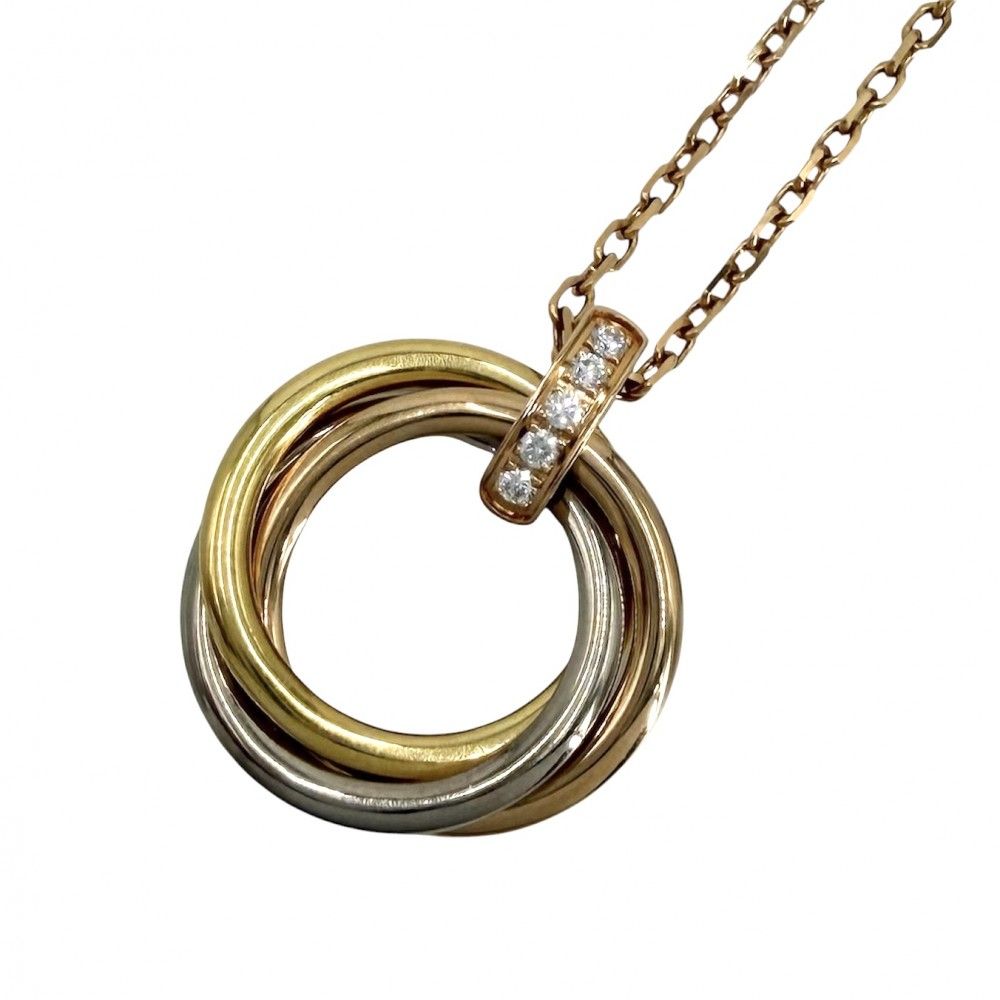 カルティエ ネックレス レディース トリニティ 3カラー ジュエリー ペンダント アジャスター付き アクセサリー Au750 18金 CARTIER K18イエローゴールド K18ピンクゴールド K18ホワイトゴールド ダイヤモンド 約9.2g【中古品】