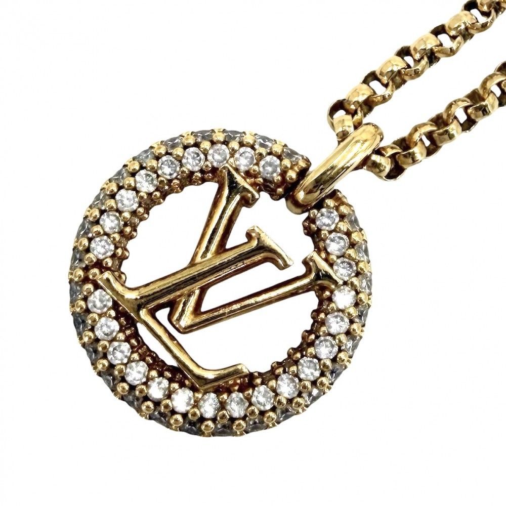 ルイヴィトン ネックレス レディース コリエ・ルイーズ バイ ナイト アクセサリー ペンダント アジャスター付き LOUIS VUITTON ラインストーン M00759 ゴールド 約8.1g 美品【中古品】