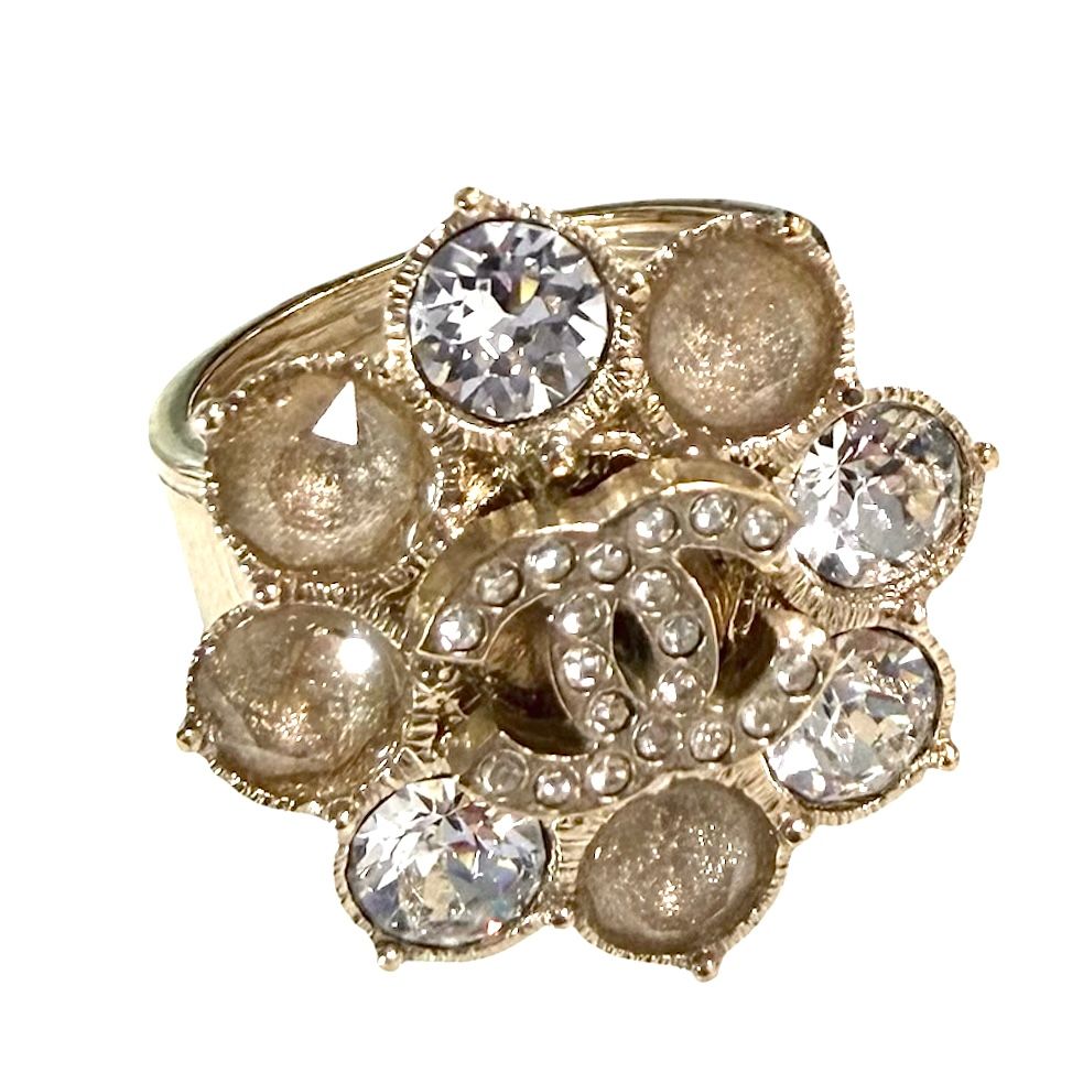シャネル 指輪 レディース ココマーク リング アクセサリー CHANEL GP ラインストーン 約11.5号 B15A 約8.3g 2015年【中古品】