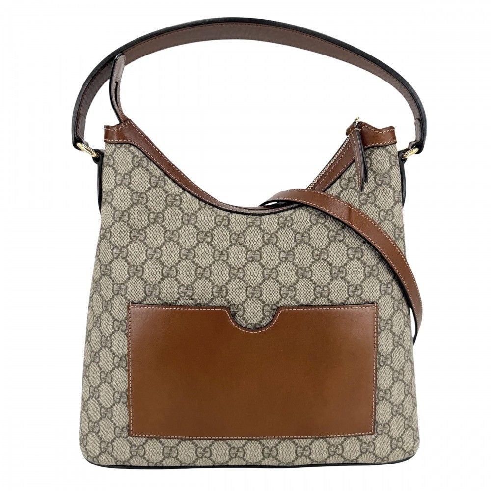 グッチ 2WAY レディース ホーボーバッグ ハンドバッグ ショルダーバッグ 肩掛け 斜め掛け GUCCI 414930 GGスプリームキャンバス レザー ベージュ ブラウン 茶 ゴールド金具【中古品】
